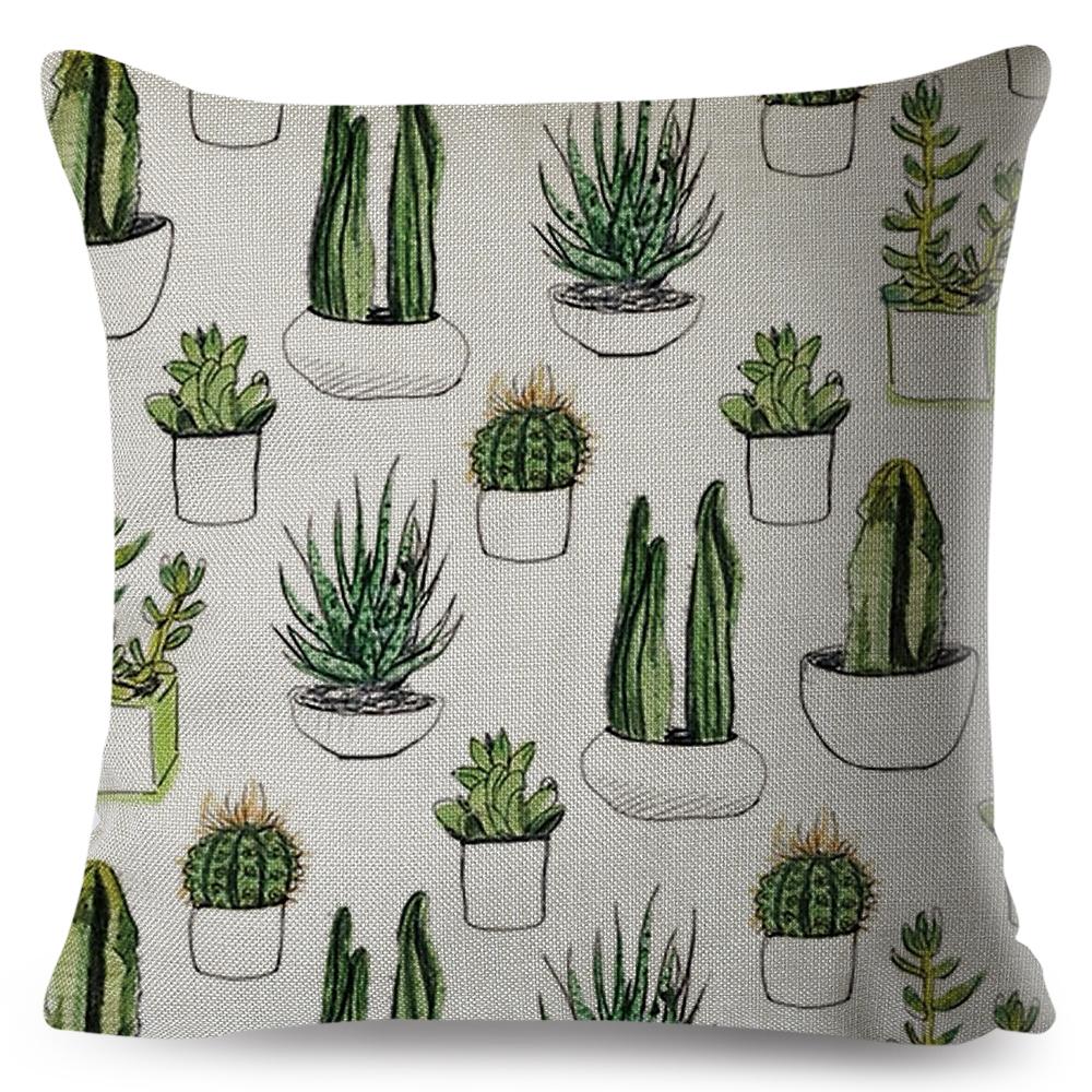 Scandinavian Style Cushion Cover Hand Drawn Cactus Floral Design Soft Square Pillow Gift Home Decor Xcm