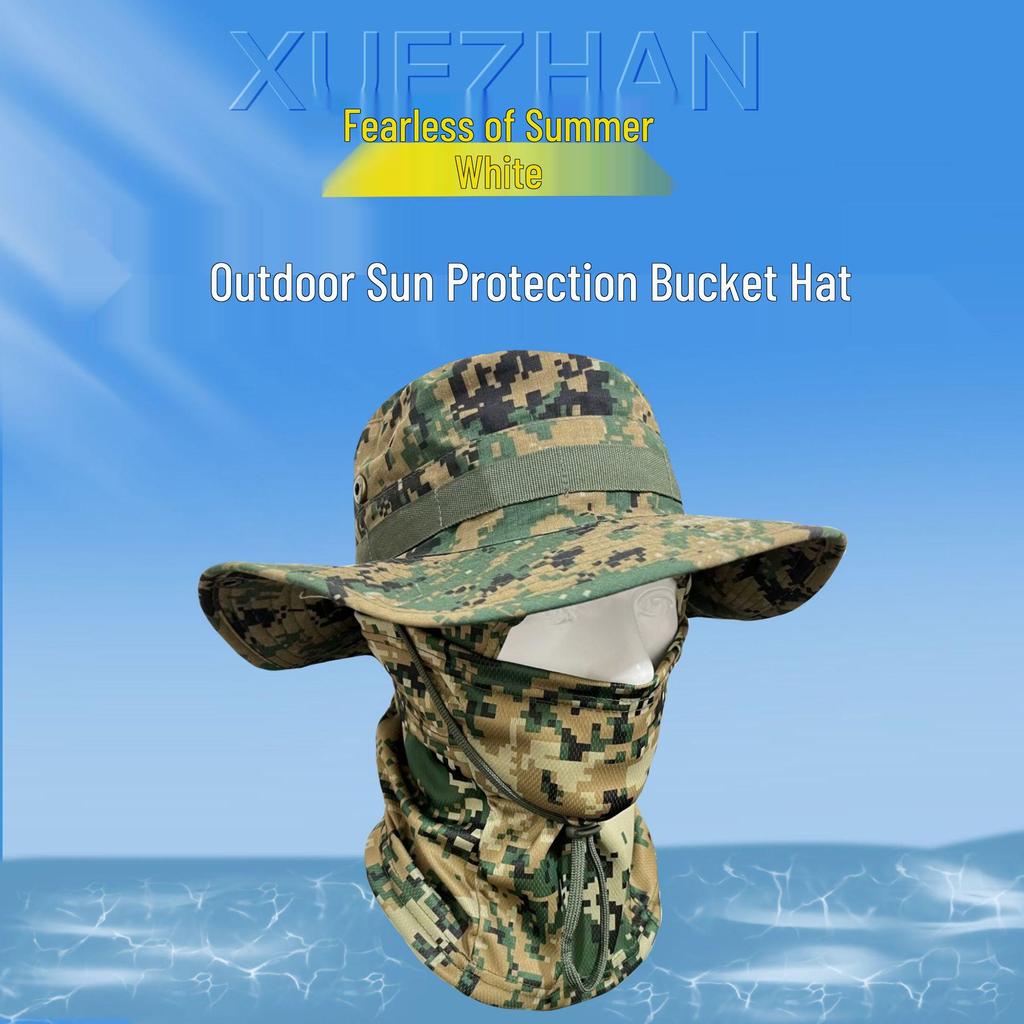 Větruodolná maskáčová sada čepice: Kulatá rybářská čepice s okrajem pro cestování v přírodě a horolezectví