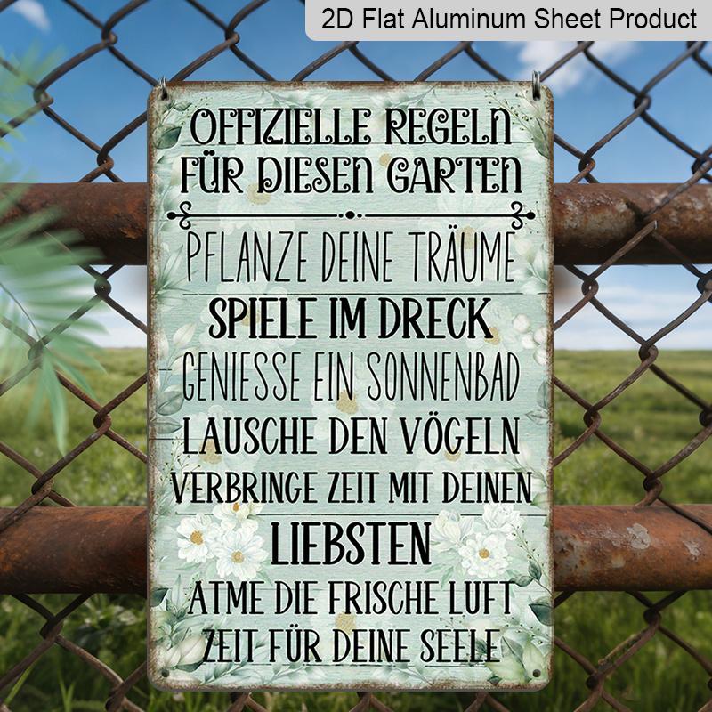 2D Flat, 1pc "Official Rules For This Garden" Aluminium Sign - 8"x12" English Garden Rules Decor, Floral Daisy Vintage Wall Art, Perfect for Patio