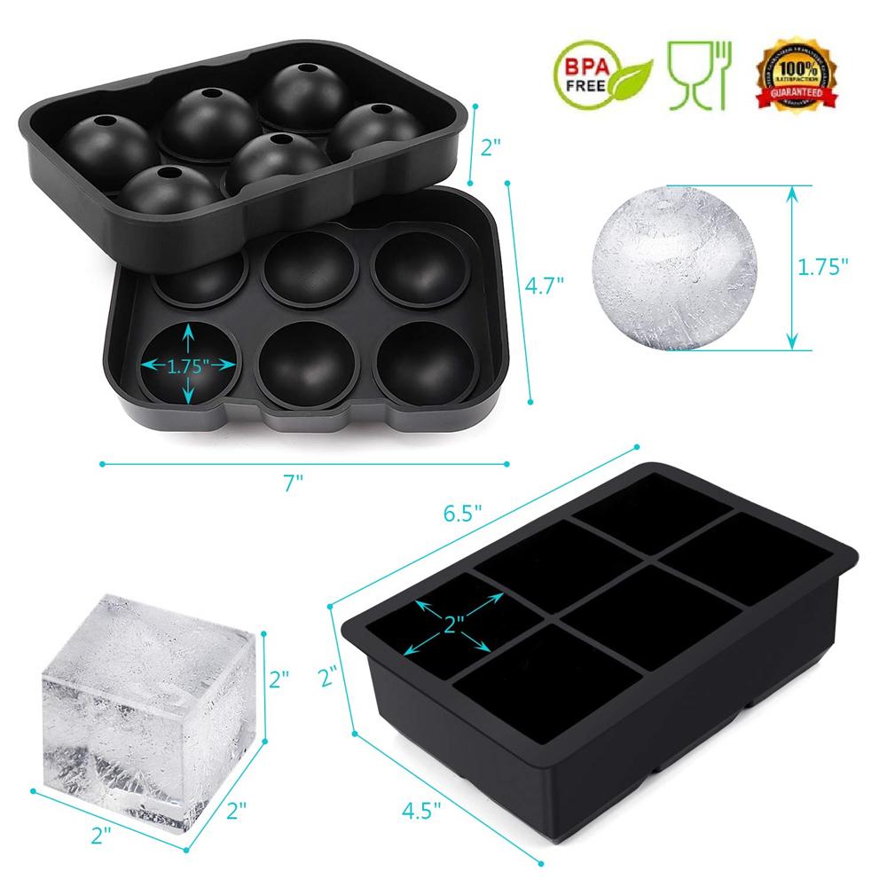 4/6 Grid Big Ball Square Ice Cube Mold Silicone Ice Cube Maker DIY Round Large Ice Cube Tray for Freezer Drinks Ball Model