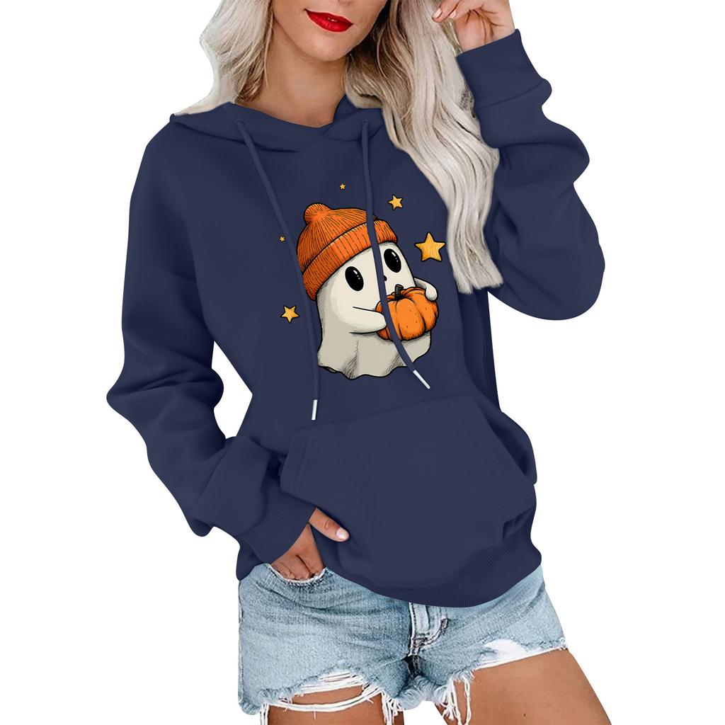Women's Fashionable, Casual, Comfortable Round-neck, Hooded, Long-sleeved, Halloween-print Warm Sweater