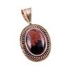 Natural Mahogany Obsidian Gemstone 925 Solid Silver Two Tone Pendant 1.5" W9q01