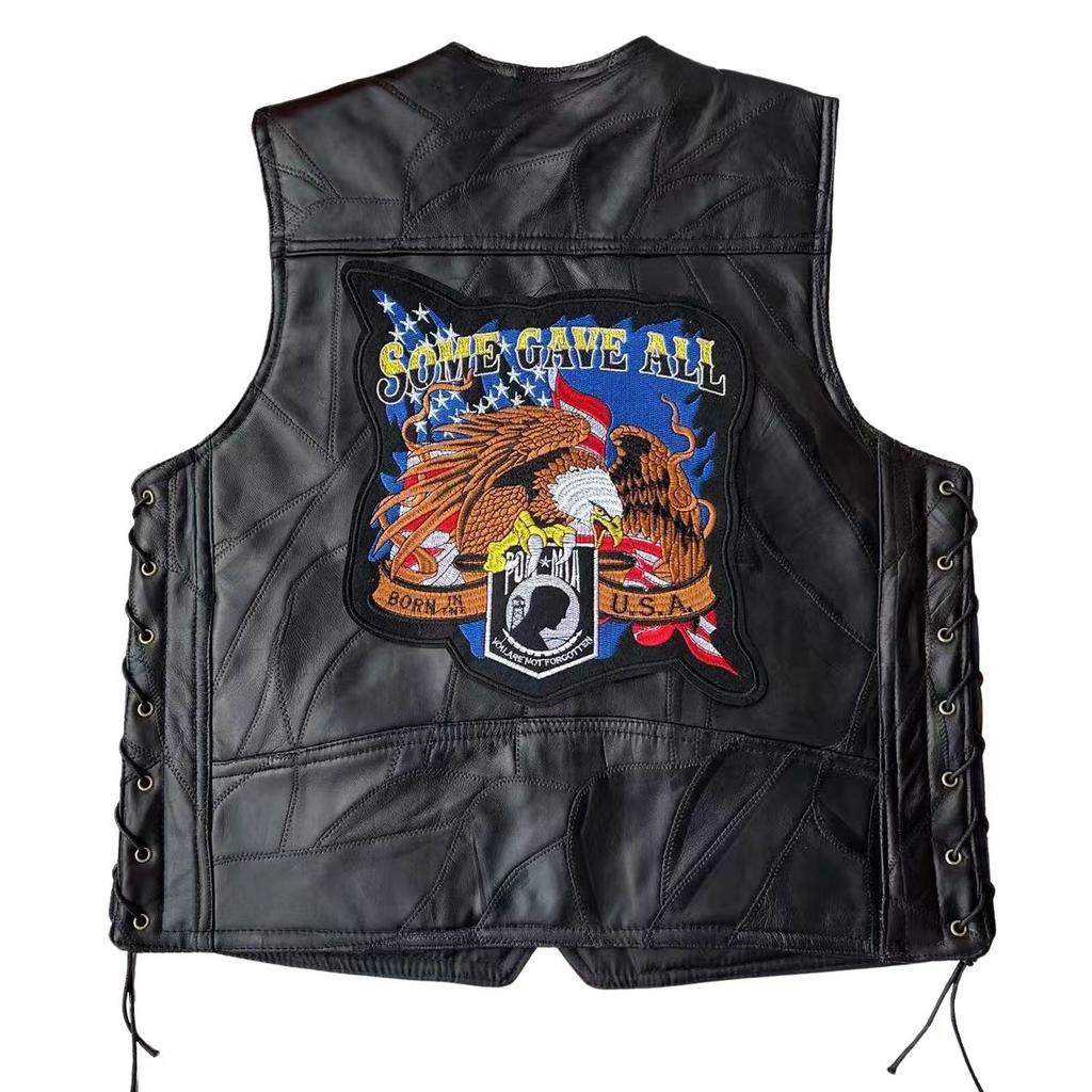 Leder Motorradweste, Herren Lederweste, Europäische und Amerikanische Radfahrerweste, Ganzjahresweste, Besticktes Abzeichen Sonderangebot