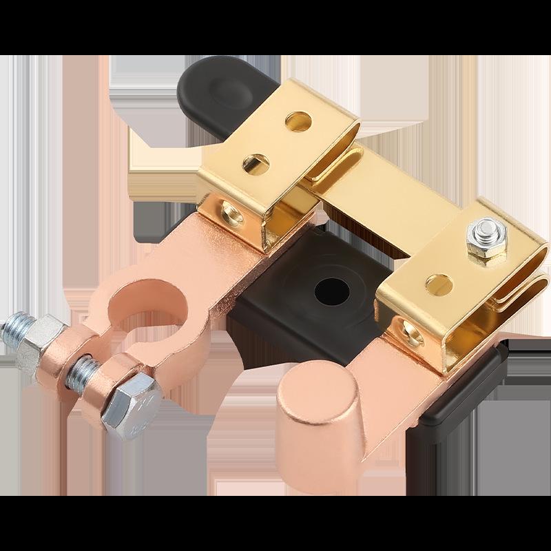 Universal Pure Copper Car Battery Disconnect Switch - Anti-Leakage Brass Main Knife Switch for Positive and Negative Terminals.