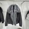 Winter new oversized natural real raccoon fur collar placket jacket women's retro versatile warm down jacket short