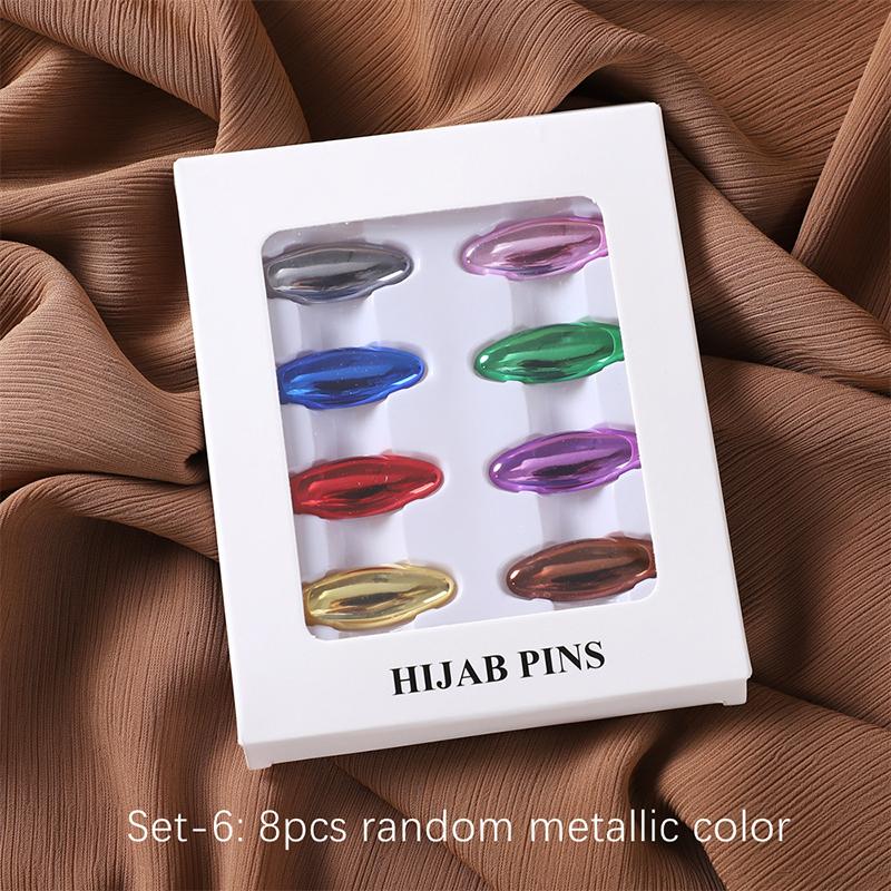 8Pcs/set High Quality Solid Color Plastic Brooch Needle Fix Scarf Islamic Turban Accessory Hijab Brooch Elegantly Safety Pin