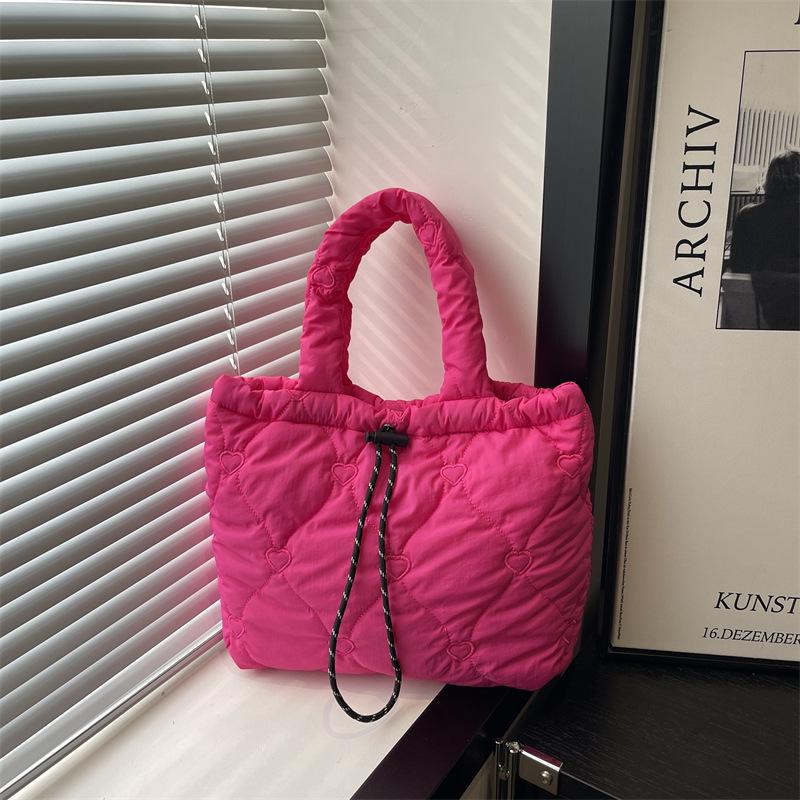 Lightweight Embroidery Shoulder Bags for Women Drawstring Design Large Capacity Ladies Casual Tote Simple Female Handbags