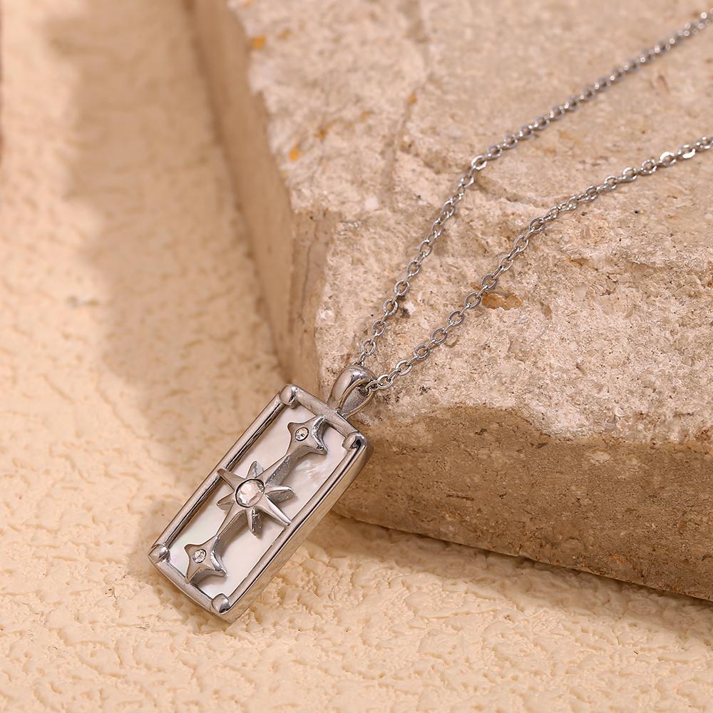 MamacitaSlay Classic 316L Stainless Steel Zircon Star Necklace Party Waterproof Jewelry Women's Elegant 18K Gold Plated Necklace