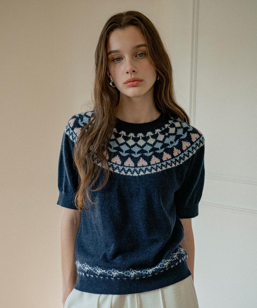 Banwonateullie Kn4261 Floral Round Knit_Navy