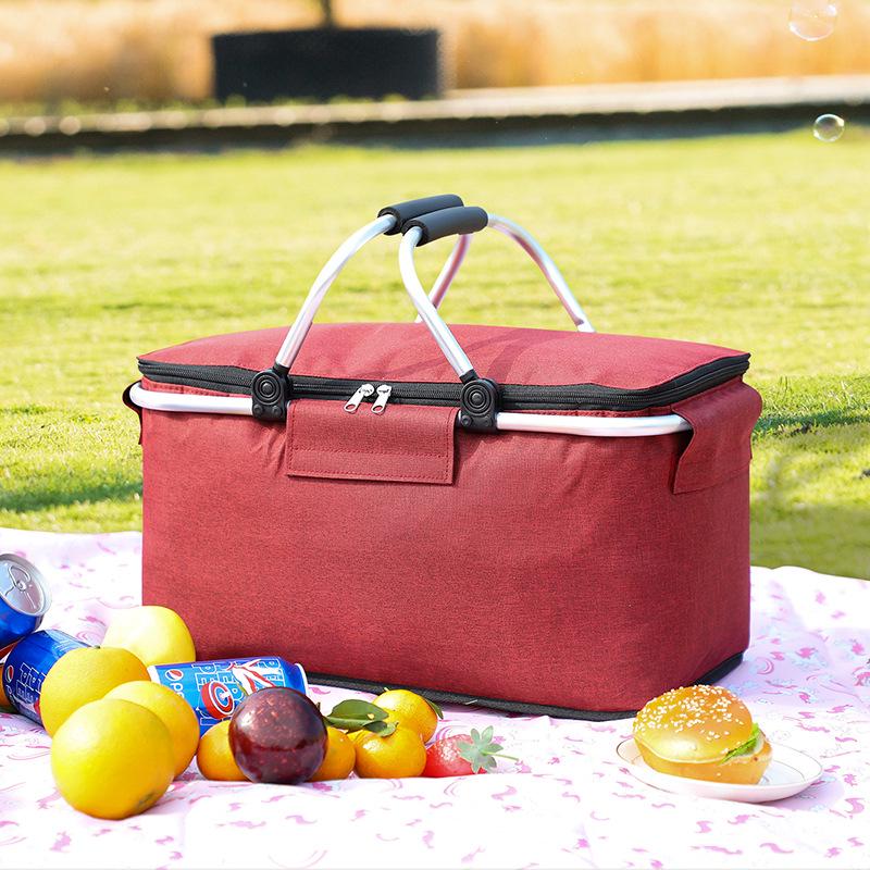Thickened Insulated Picnic Basket with Aluminum Foil and Oxford Cloth, Folding Design, Includes Ice Pack
