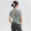 Enges Sport-T-Shirt für Damen, schnelltrocknend, kurzärmelig, Yoga-T-Shirt, Pilates-Fitness-Shirt mit ausgehöhltem Rücken, Lauf-T-Shirt