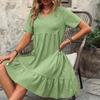 Women's Dress Summer Short Sleeve V Neck Loose Casual A Line Beach Vacation Dress Women Fashion Elegant Pleated Solid Color Ladies Bohemian Dresses