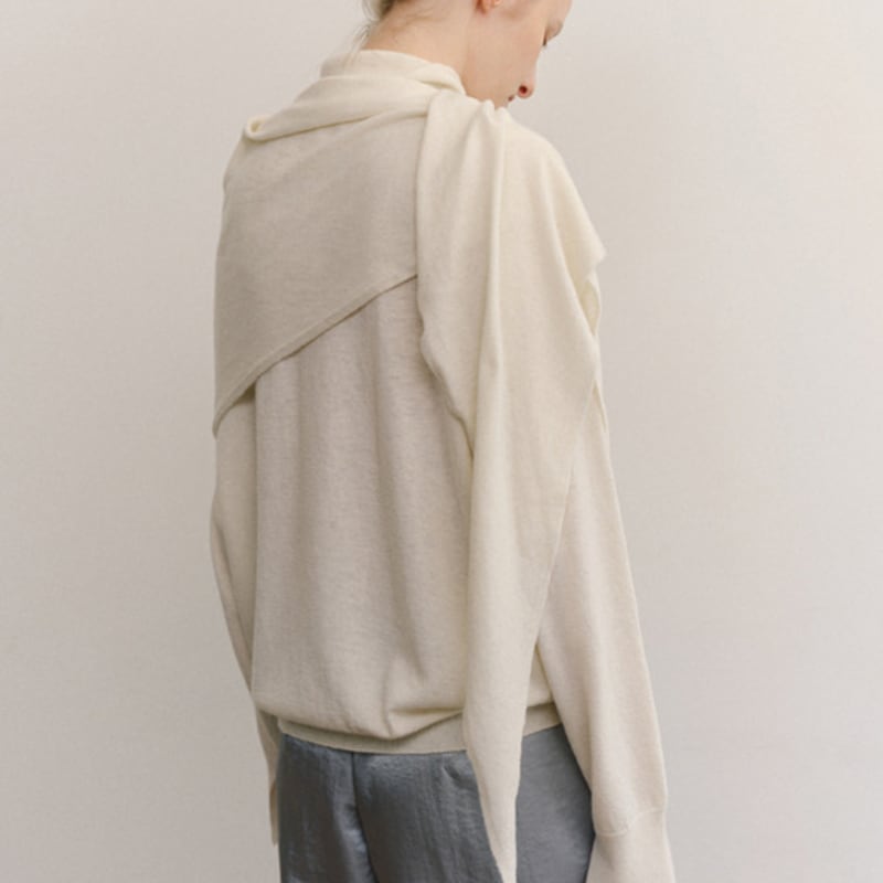 ovbeige SOFT CASH WOOL KNIT SHAWL_IVORY