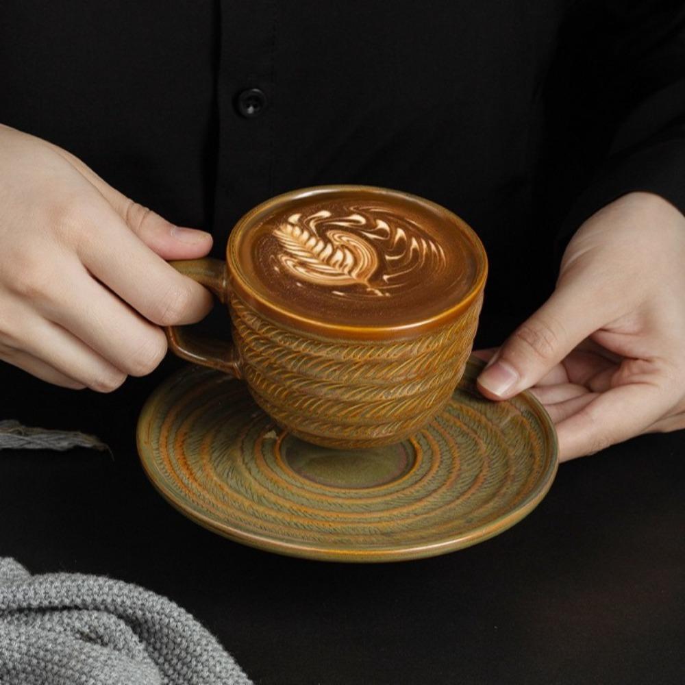 Elegant Cappuccino Cups Embossed Floral Latte Cup Creative Coffee Mugs Cafe