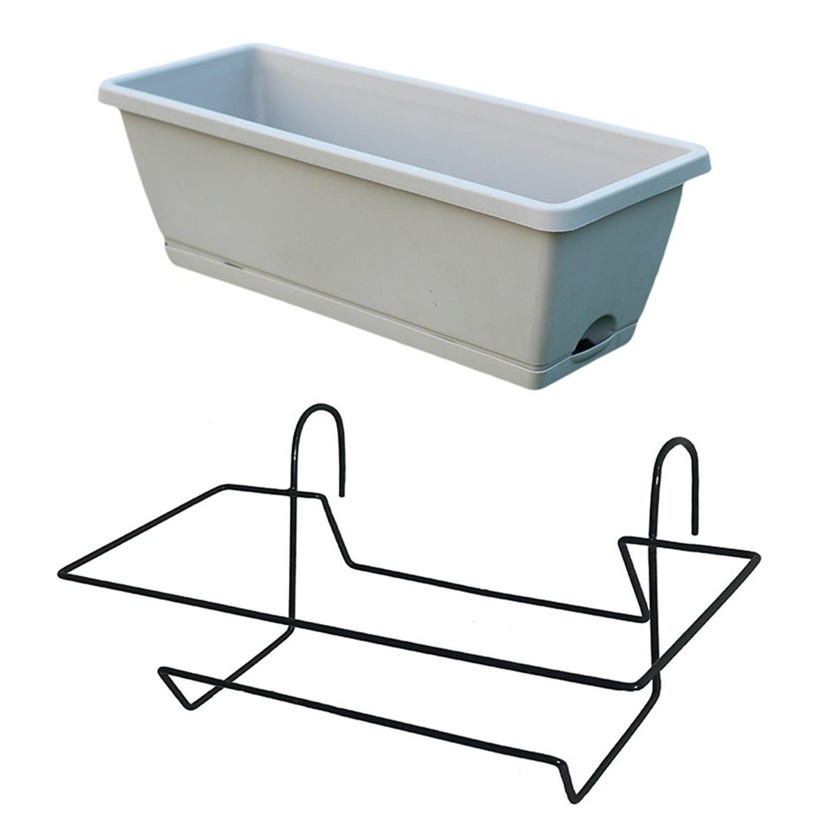 

1 Set Balcony Plant Vegetable Flower Planter with Tray and Rack Plastic Garden Simple Rectangular Hanging Long Flower Pot Trough светло-серый