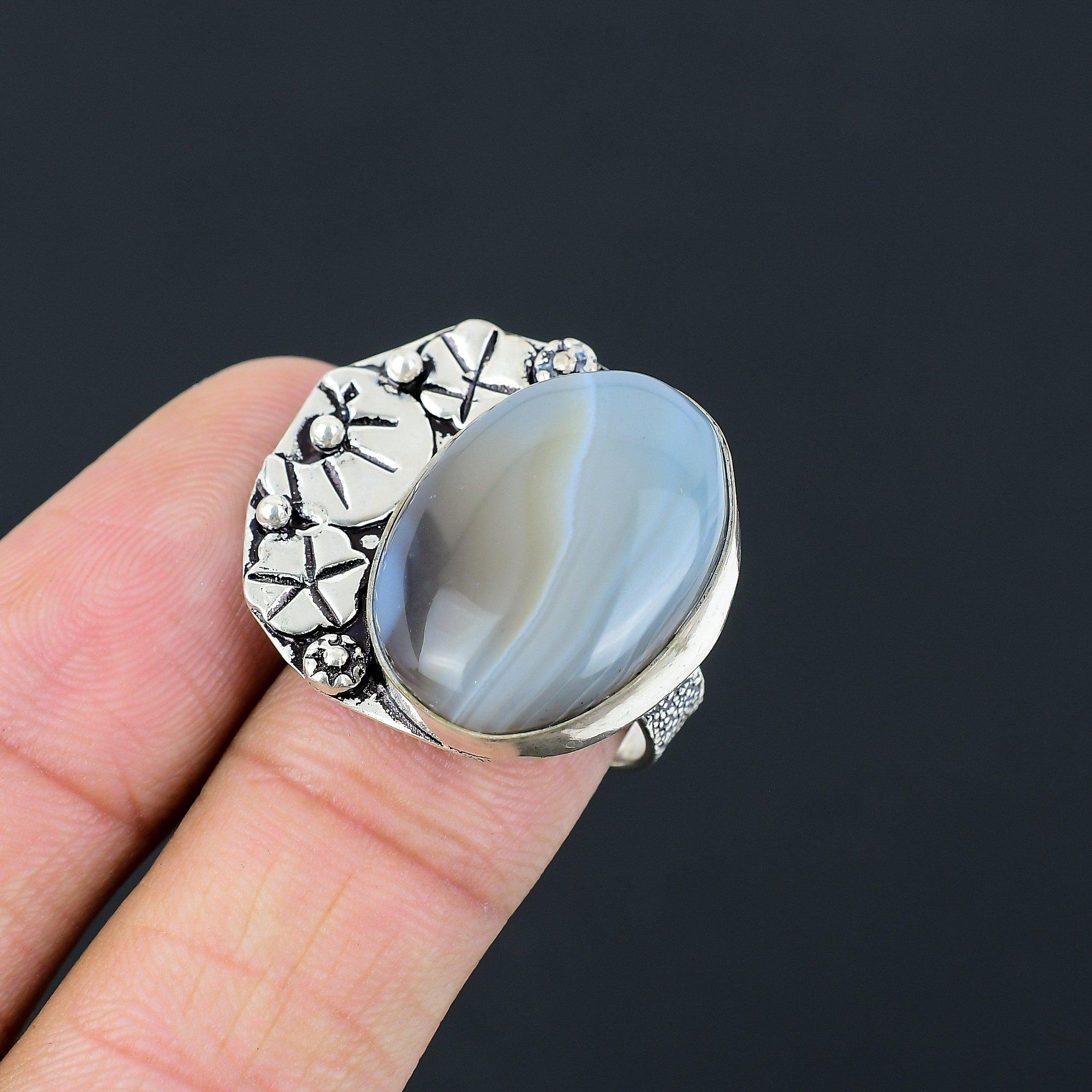 

Natural Botswana Agate Gemstone 925 Silver Multi Stone Ring Size 8 For Girls 8