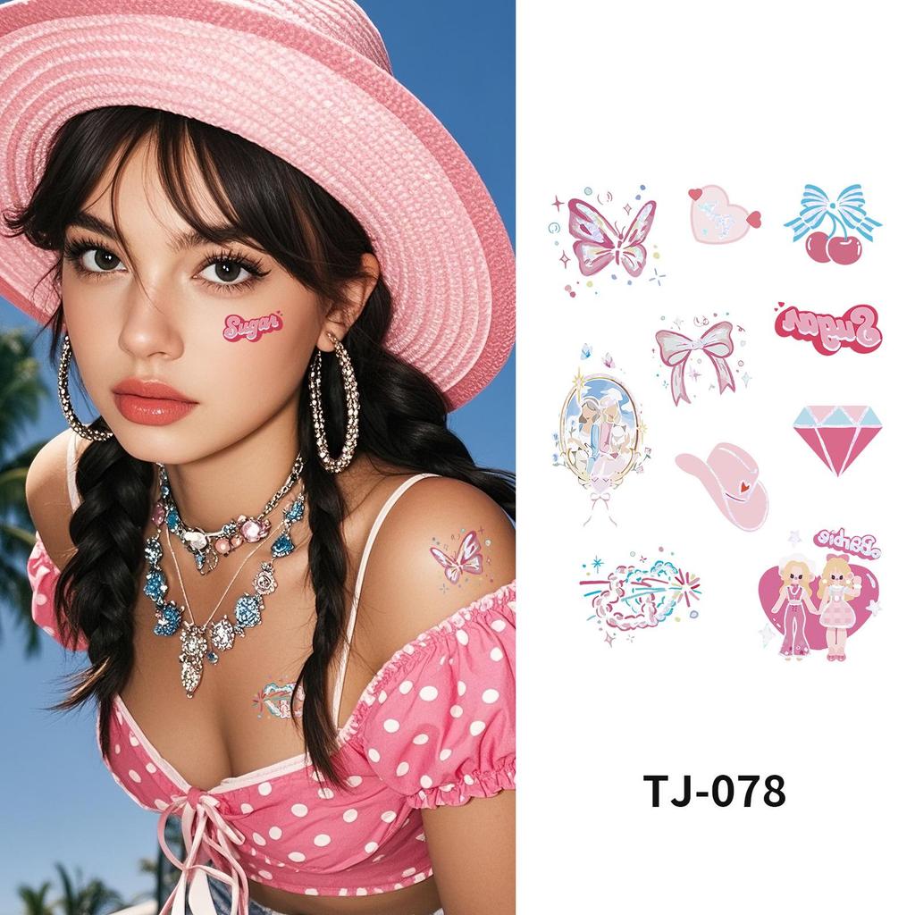 Pink Barbie Metallic Laser Tattoo Stickers - Trendy Summer Party Cool & Sweet Style
