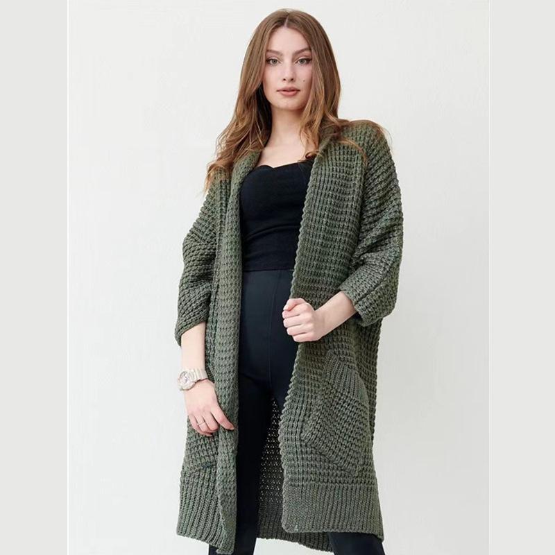 Damen Herbst/Winter Langer Strickcardigan - Einfarbig, Locker geschnittener Pullovermantel