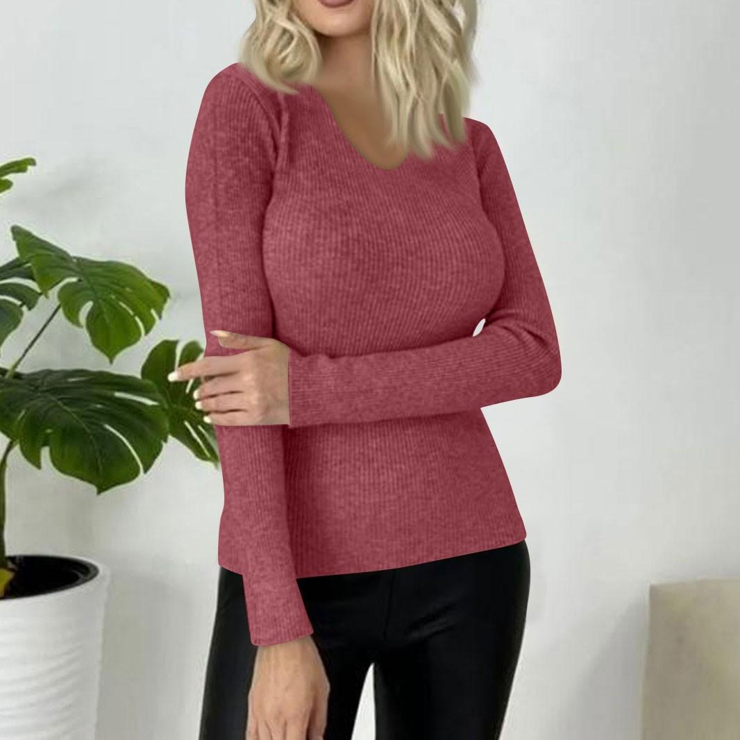 

Женский модный повседневный однотонный свитер с длинным рукавом, тонкий свитер, пуловер, топ S