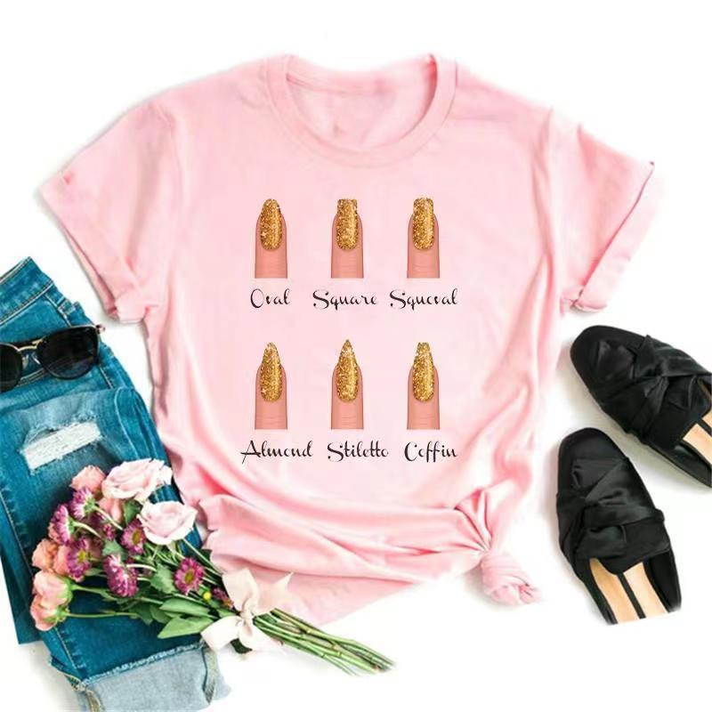 Women T Shirts Fashion Womens Cartoon Graphic Finger Nail Cute Printed Top Tshirt Female Tee Shirt Ladies Clothes T-shirts