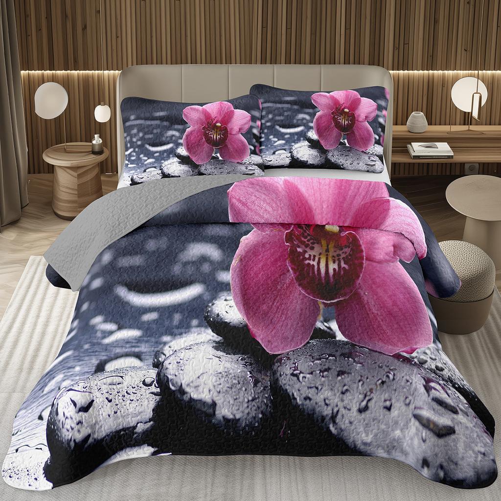 Purple Lavender Bedspread Set Botanical Floral Coverlet Twin Queen Garden Flower Quilted Bedding Set For Girls Women Bedroom