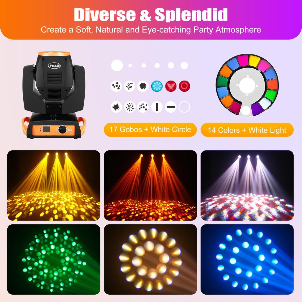 7R 230W Beam Sharpy Moving Head Light 17 Gobos 360° DJ profesional Light 8+16 Prism Strobe DMX512 Concerts Clubs Weddings Stage