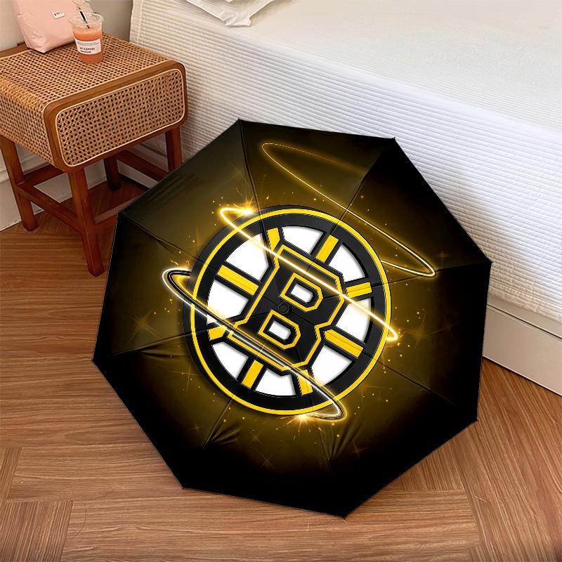 Boston Bruins Pattern, Automatic Folding Umbrella, Portable and Foldable Design, 8 Ribs, a Christmas or Birthday Gift.