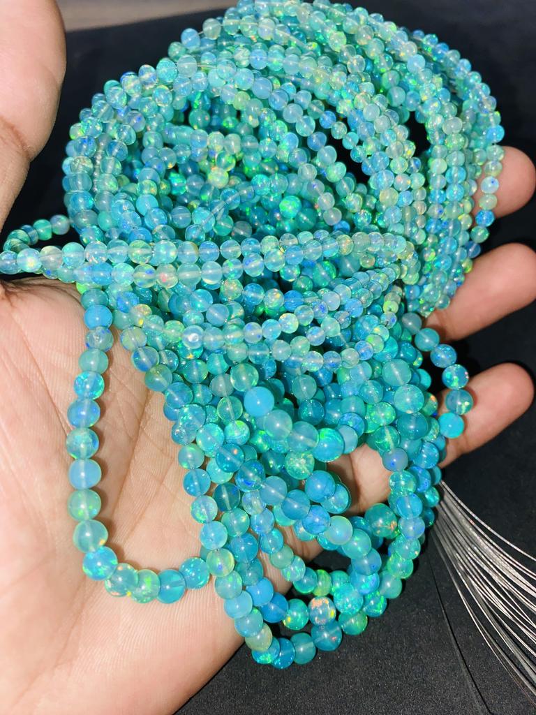 Transparent Fire Base Ethiopian Opal Balls Beads, Blue Opal Beads, Healing Stone Beads.