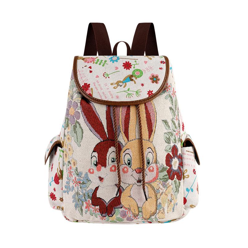 Damen Ethnischer Elefanten Rucksack Segeltuch Kordelzug Rucksack Boho Vintage Reise Schultasche Tagesrucksack