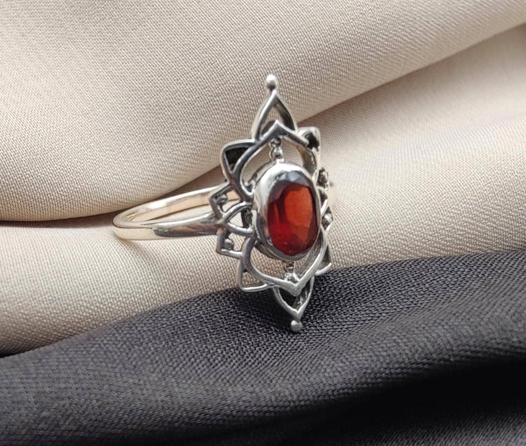 Red Garnet Ring: 925 Sterling Silver Boho Engagement Jewelry