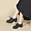 Round head small leather shoes women's autumn new mid-heel lace-up four-season small single shoes casual shoes