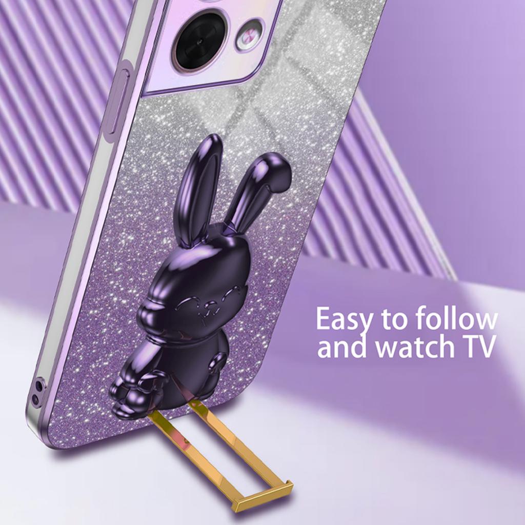 Cell Phone Case for Oppo Reno8 5G (Global Version),PC+TPU Cute Rabbit Kickstand Cover