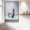 Gray & White Tabby Cat In White Bathtub with Blue Water & Bubbles - Iridescent Soap Bubble Catching Scene Tin Sign Metal Poster