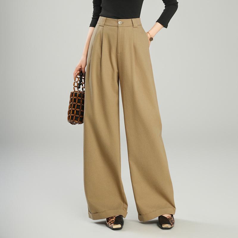 2026 Spring Women's Tencel Wool High-Waisted Wide-Leg Pants - Casual Loose Drapey Slimming Floor-Length Trousers