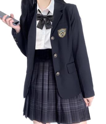 QOOLY High School Uniform Matrosenblazer kariert und mit passend für Schulabschluss Halloween Größe M 5-teiliges Set, Anzug, Rock, Schleife, Damen,