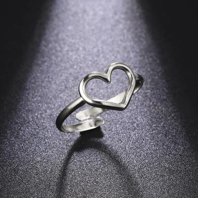 Design Plate with 925 Silver Heart Shape Adjustable Open Band Thumb Rings Ladies Gift Fashion