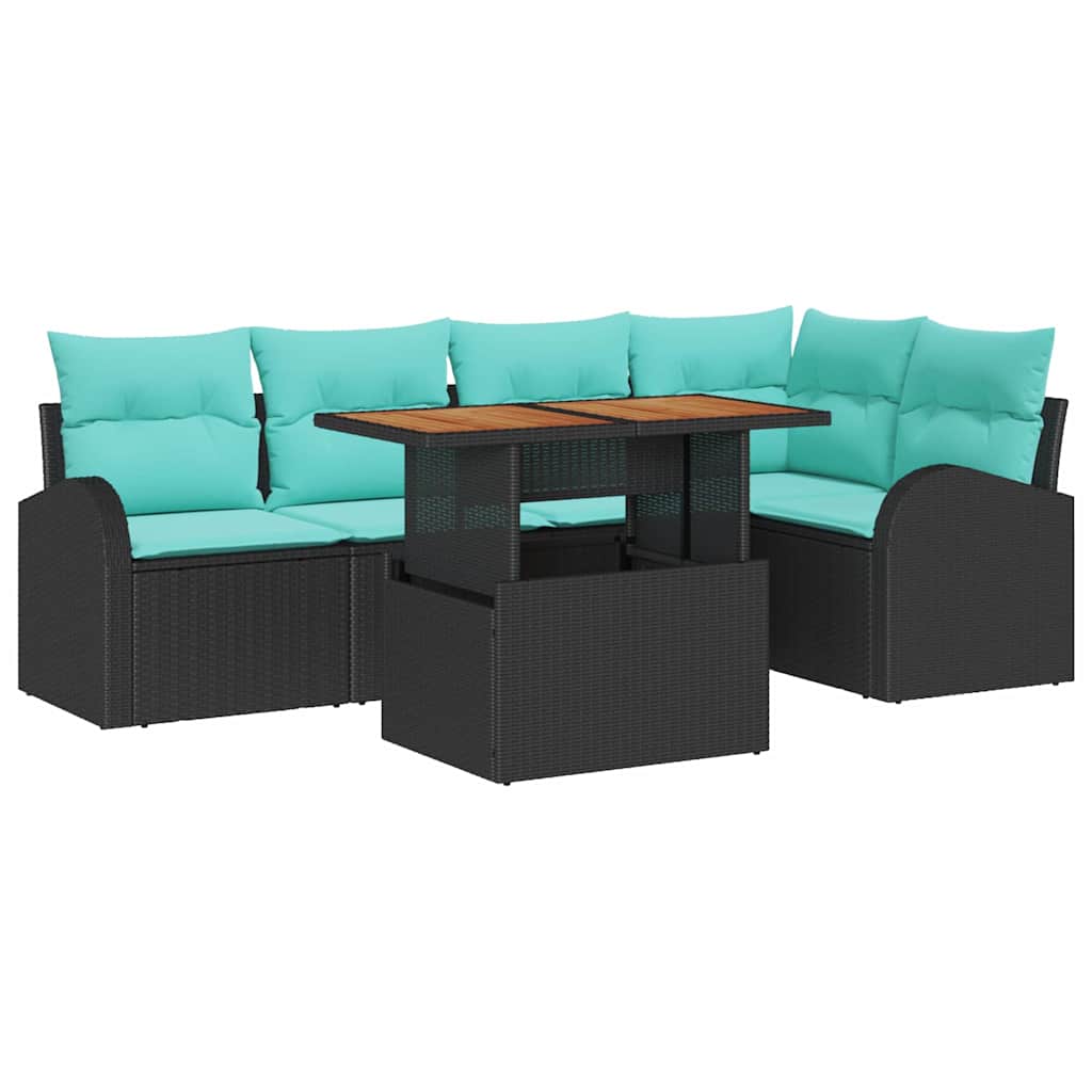Garden Sofa Set with Storage 6 pcs Black Poly Rattan