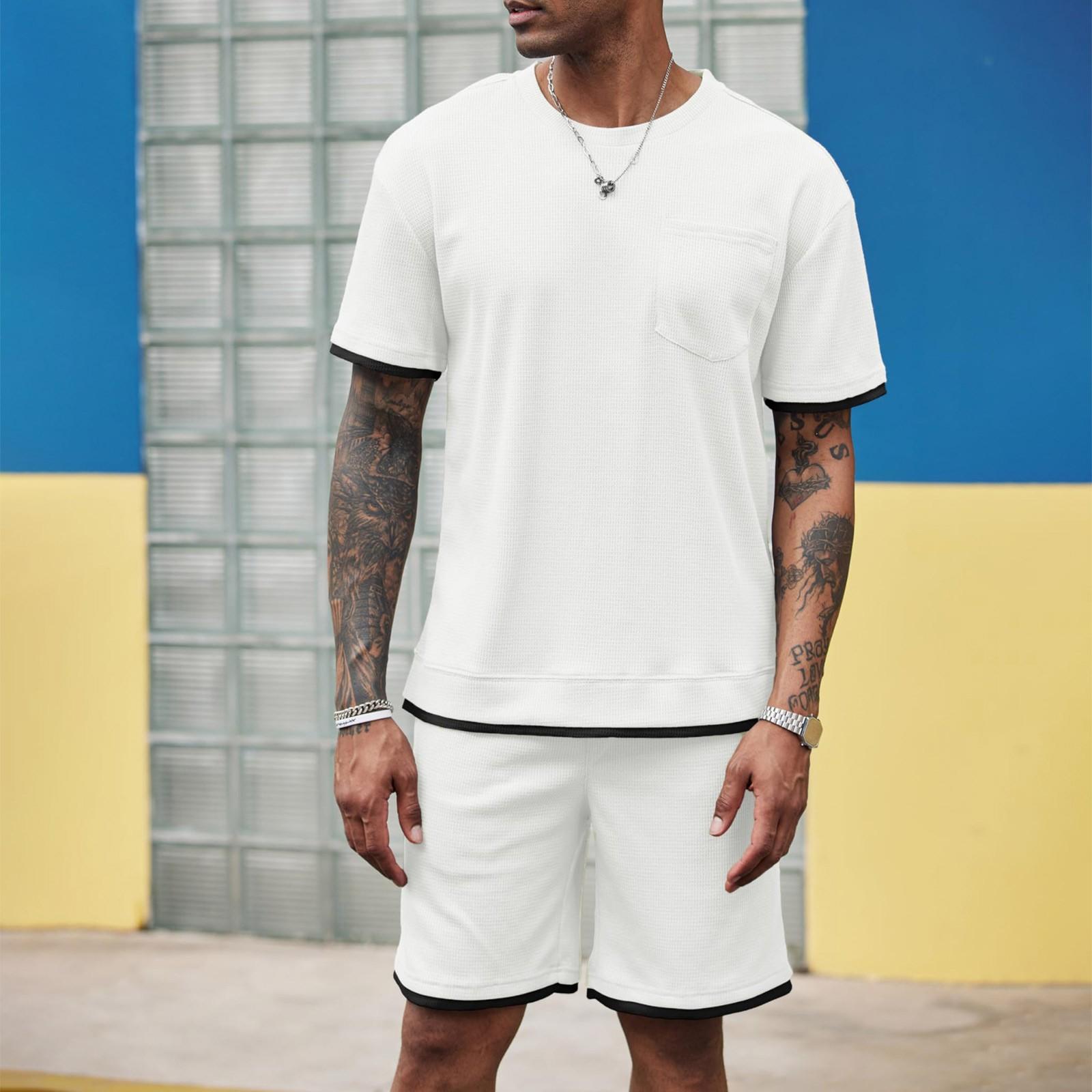 

Мужской свободный повседневный комплект из хлопка и льна с лацканами, летний повседневный удобный топ с короткими рукавами и шорты XL белый