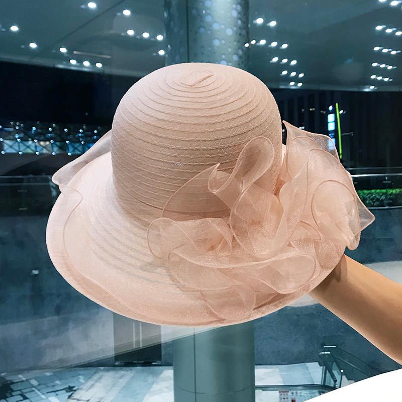 Ladies Sun Hat Summer Elegant Fashion Top Hat Organza Flower Pot Hat Sun Hat