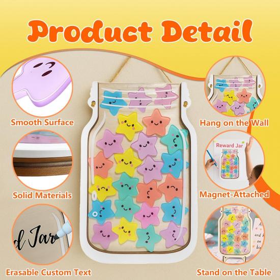 Yoink Reward Jar for Classroom Board, Magnetic Star Jar Incentive System for Kids with 24 Colorful, Classroom Positive Behavior Jar for Kids, Potty