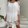 Favoloso vestito da spiaggia da donna scollato anti-UV trasparente in pizzo all'uncinetto vestito da bagno indumento da donna