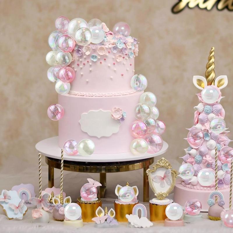 33pcs Colorful Ball Cake Topper Pearl Shape Cupcake Insert Topper for Kids Unicorn Mermaid Birthday Party Decoration Baby Shower