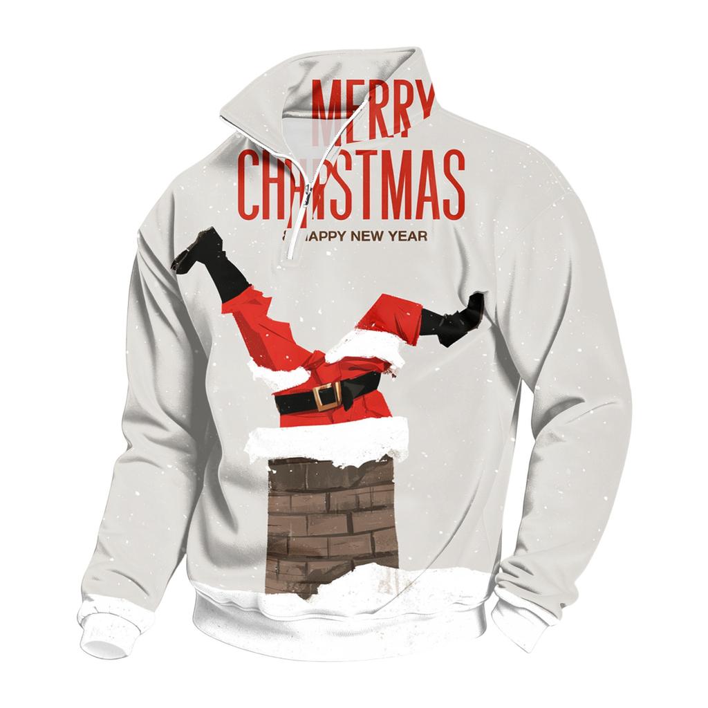 Men's Casual 1/4 Zip Mock Neck Sweatshirt with Christmas Print Pullover