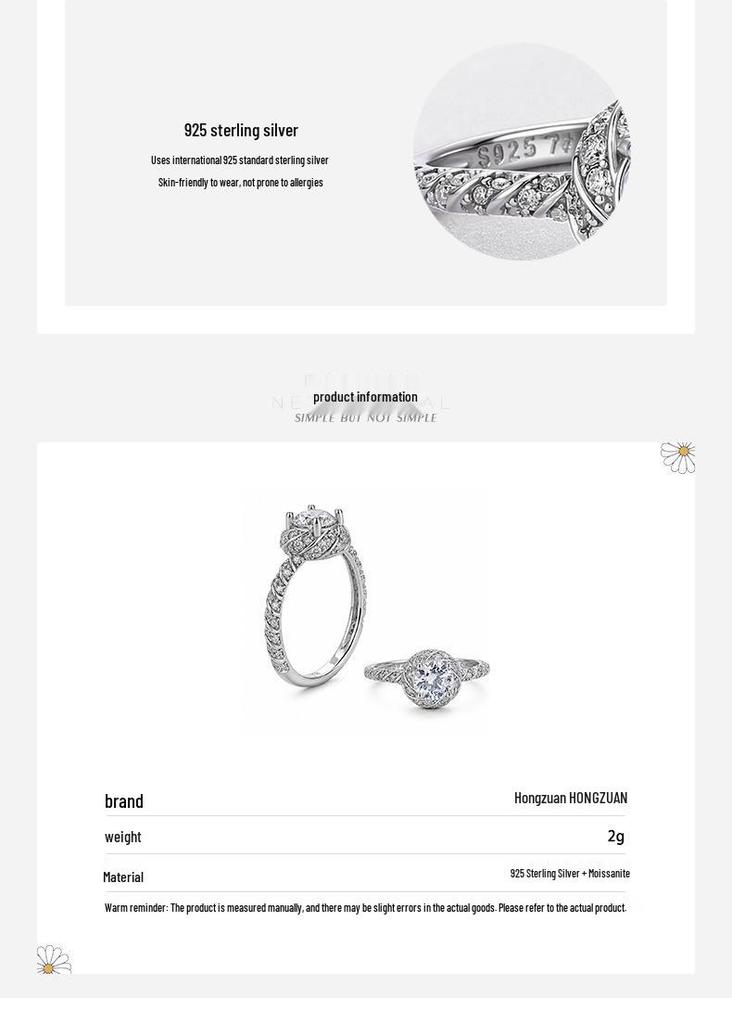 S925 Sterling Silver Twisted Moissanite Ring with Four-Prong Setting for Women