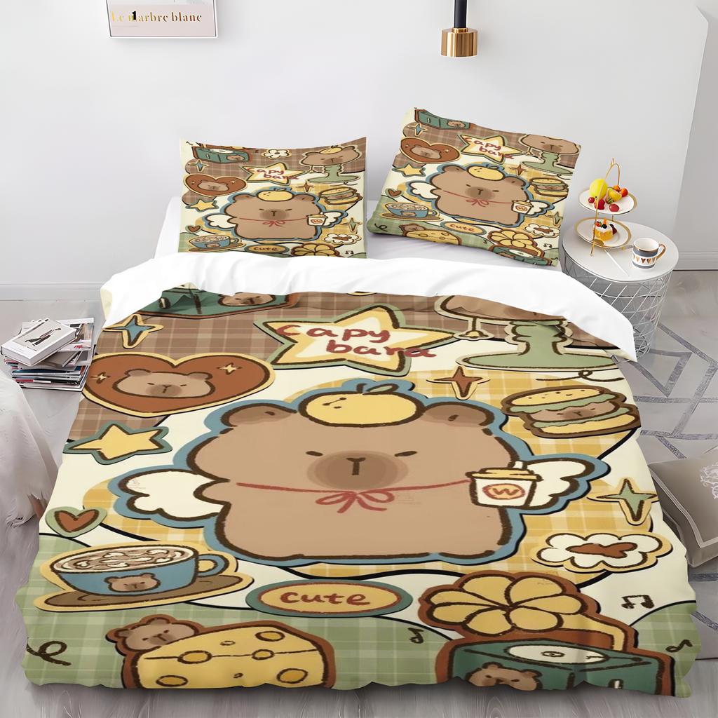 Anime Capybaras Duvet Cover Bedding Pillowcase Printed Children And Adult Set Queen Size Reactive Printing Quilt