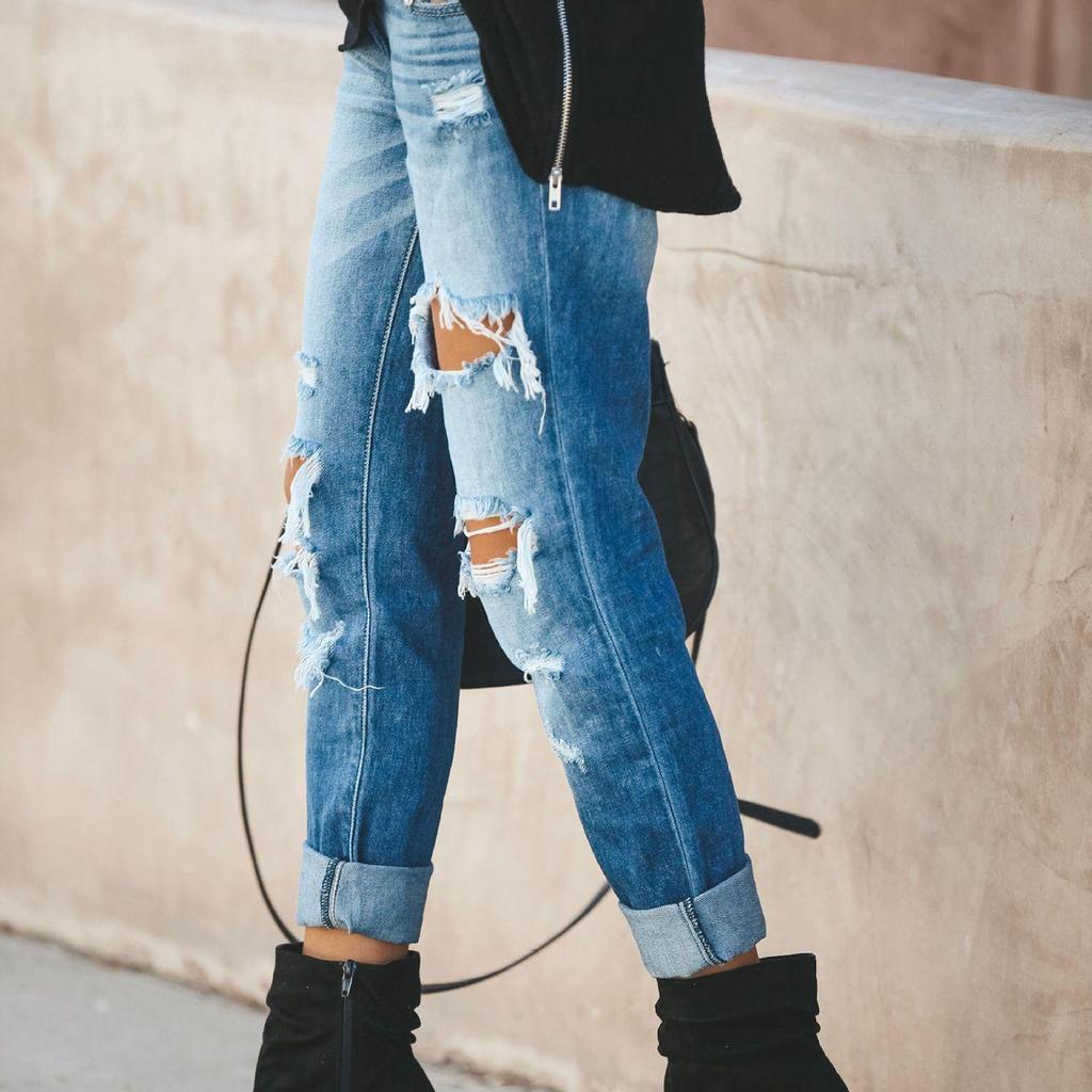 Women's Fashion Casual Summer Spring Ripped Denim Trousers Pants & Capris