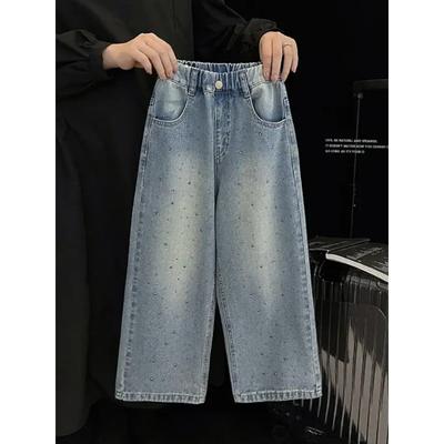 Mädchen Stempel Jeans Frühling Herbst Kinder Locker Gerade Hosen Koreanische Version Mädchen Weite Hosen