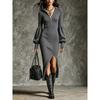 HNXC Women's  Long Sleeve V-Neck Fashion Autumn Winter Casual Dresses Classic Exquisite
