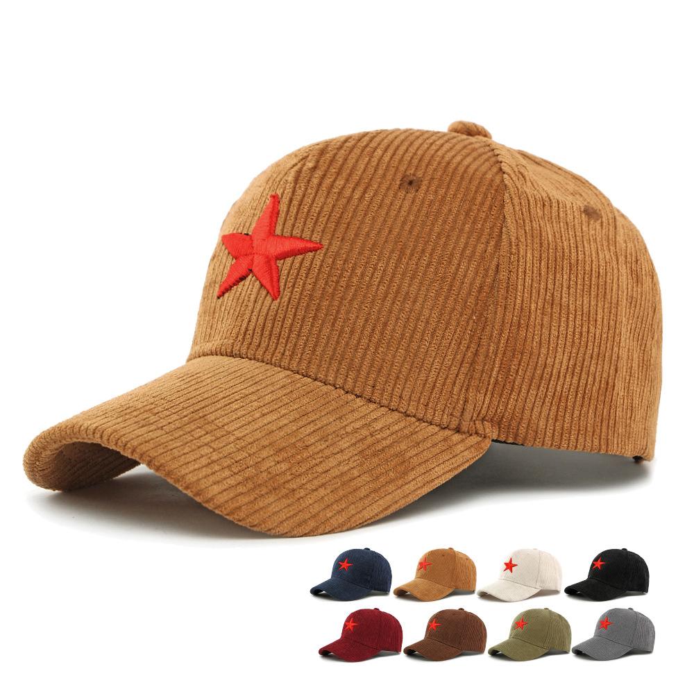 Spring Autumn Corduroy Hat Men's Hard Top Baseball Cap Five-Pointed Star Embroidered Cap Outdoor Sunscreen Hat for Women