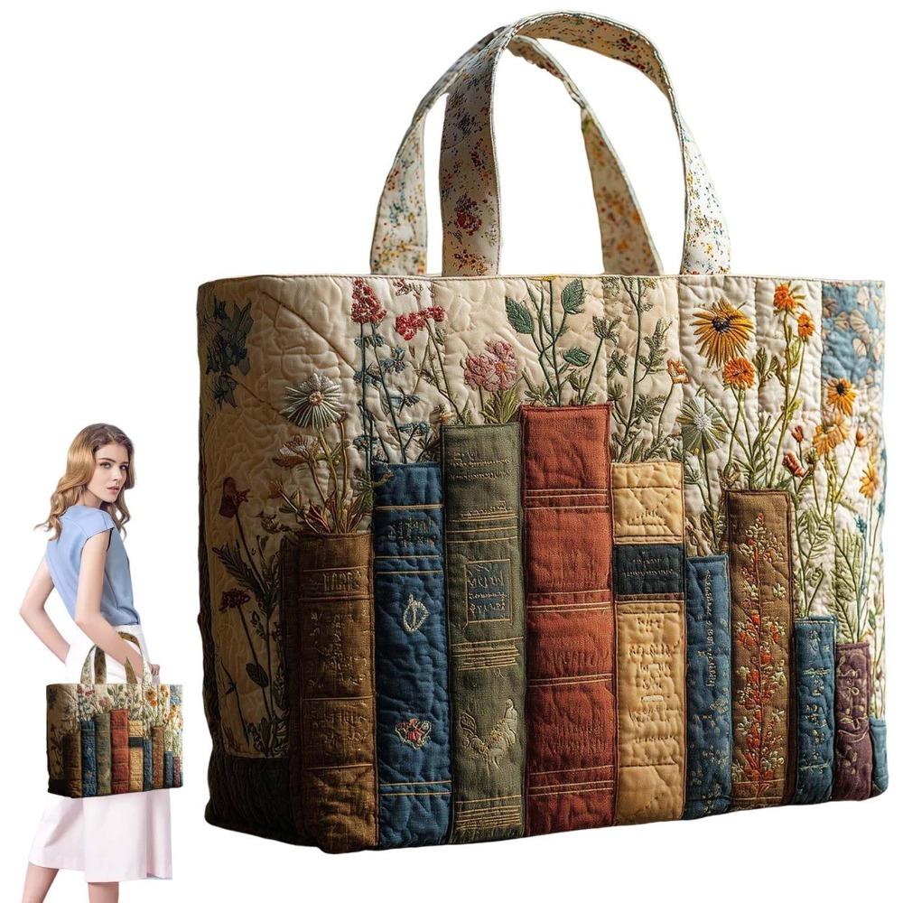 Vintage gesteppte Tote-Tasche für Damen mit 3D-Druckmustern Leichte Reise-Handtasche Große Kapazität Baumwoll-Einkaufstasche Dame Mädchen